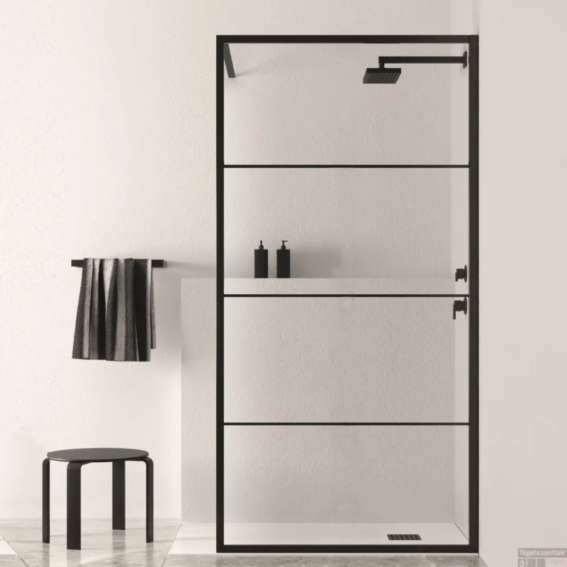 Inloopdouche BWS Black Line 90x200 cm 8mm NANO Glas Mat Zwart Raster Flitsaanbieding