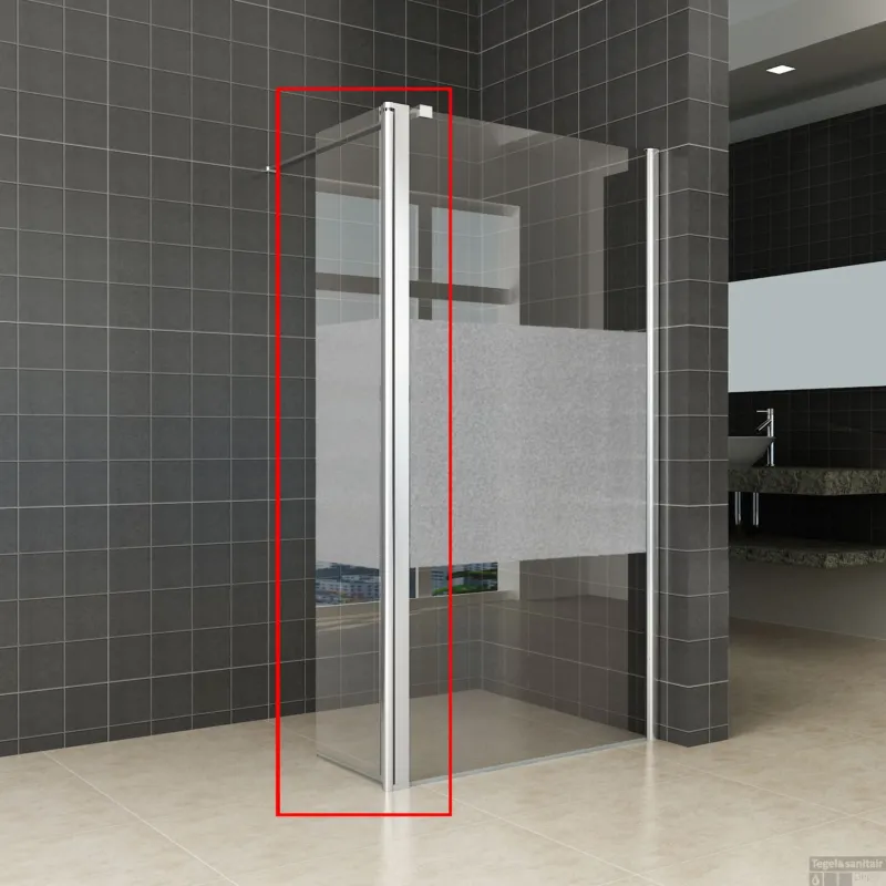 Merkproduct Zijwand Wiesbaden voor Inloopdouche met Rechts Scharnierend Profiel en Schaamband 35x200 cm 10 mm NANO Glas