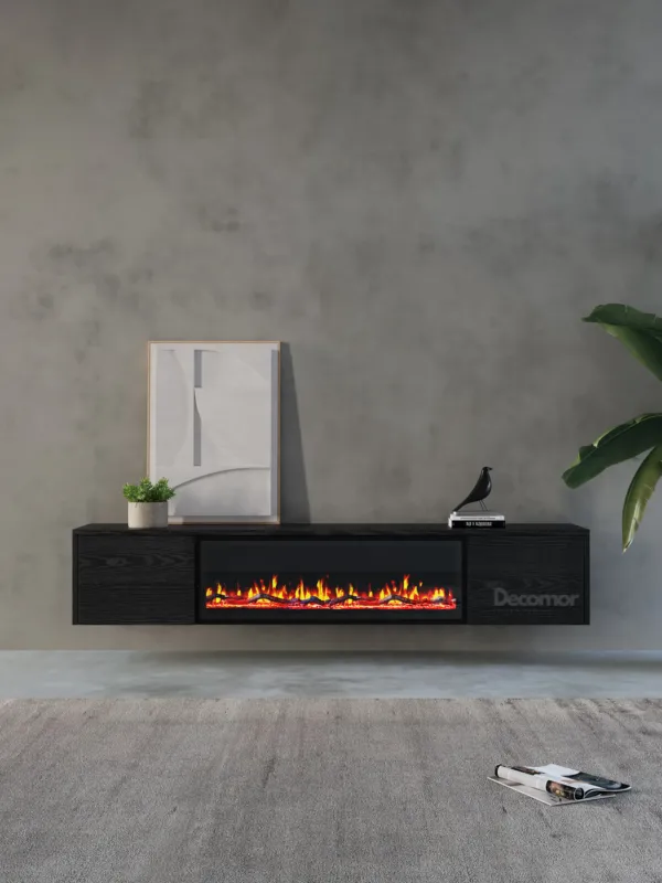 Direct Verzonden Chic TV Meubel met Elektrische Sfeerhaard – 180 cm – Zwart Eiken