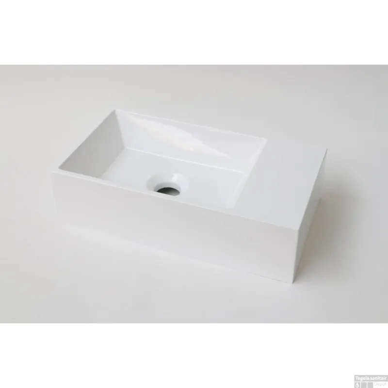 Betrouwbaar INK Fontein Contra Polystone Rechthoek Zonder Kraangat Rechts Glans Wit 40x22x10 cm