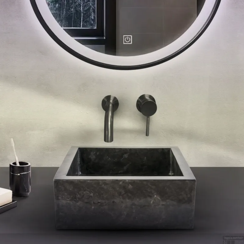 Waskom BWS Stone Vierkant 40x40x15 cm Gepolijst Natuursteen Zwart Finale Uitverkoop