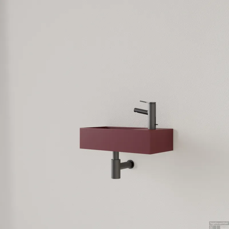 Fontein Gliss Design Nano 36x18x9 cm 1 Kraangat Rechts Mat Wijn Rood Lage Kosten