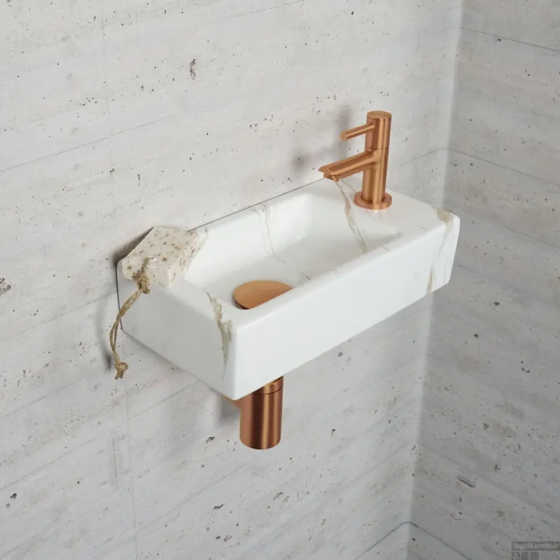 Hoge Kwaliteit Fonteinset Carrara Marmerlook Wiesbaden Color Brons Koper (Kraangat Rechts)