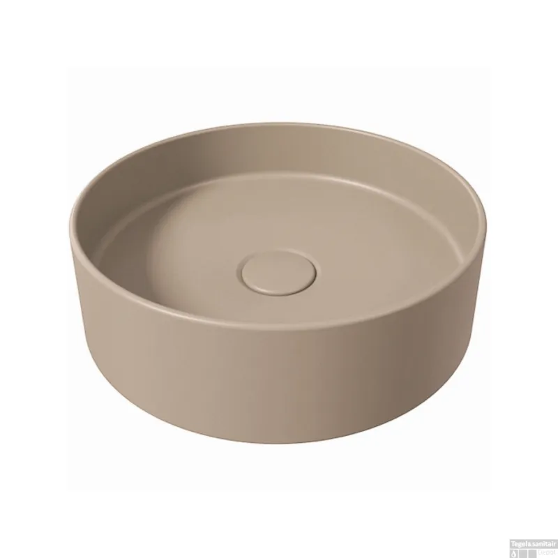 Opbouw Waskom Salenzi Hide Circle 40x12 cm Mat Taupe (inclusief bijpassende afvoerplug) Gereduceerde Prijs