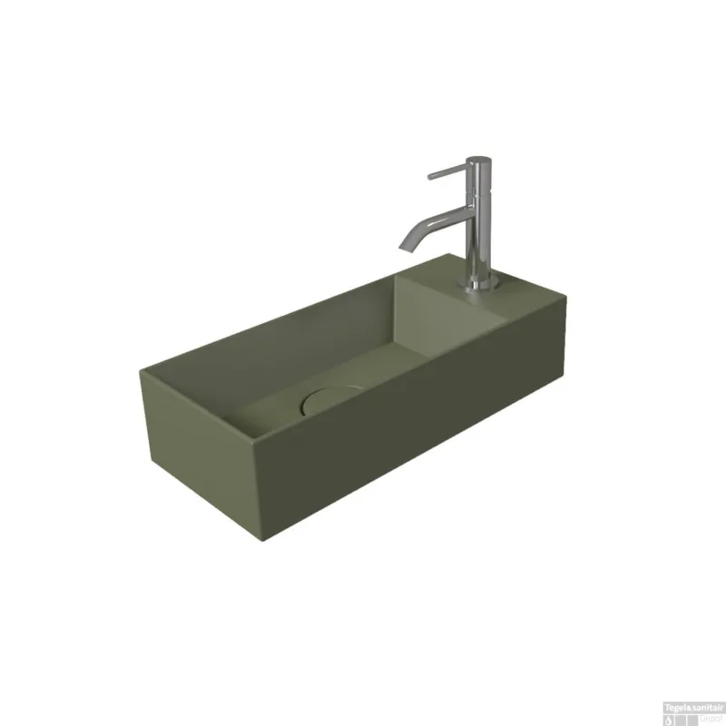 Bestseller Fontein Salenzi Spy 45x20 cm Mat Legergroen Kraangat Rechts (inclusief bijpassende waste)