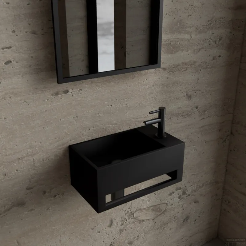 Hete Deal Fonteinset BWS Solid Surface Met Handdoekhouder Rechts Zwart Gunmetal