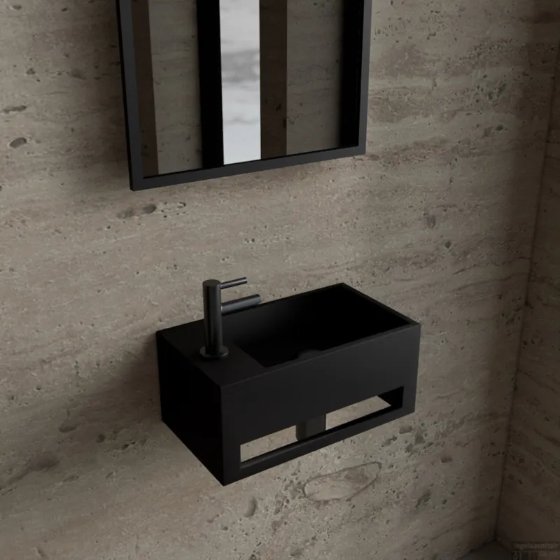 Fonteinset BWS Solid Surface Met Handdoekhouder Links Zwart Gunmetal Snelle Levering