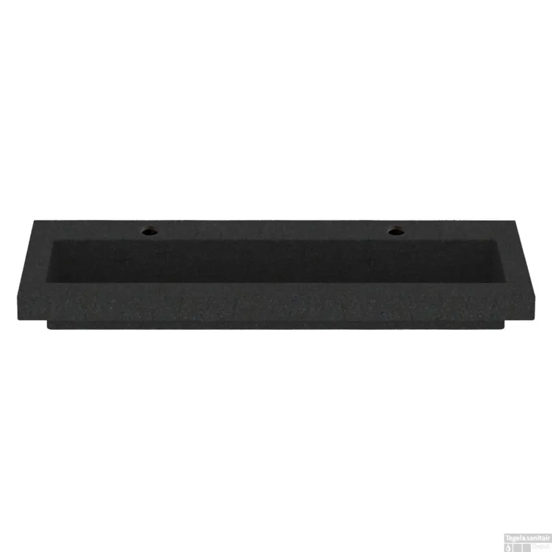BWS Wastafel Hardsteen 100x46x5 cm 2 Kraangaten Mat Zwart Gratis Retour
