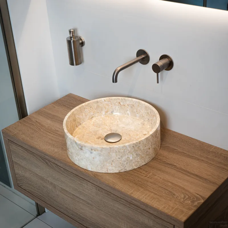 Fabrieksprijs Waskom Loutro Louise S Rond 40x40x12 cm Marmer Sand