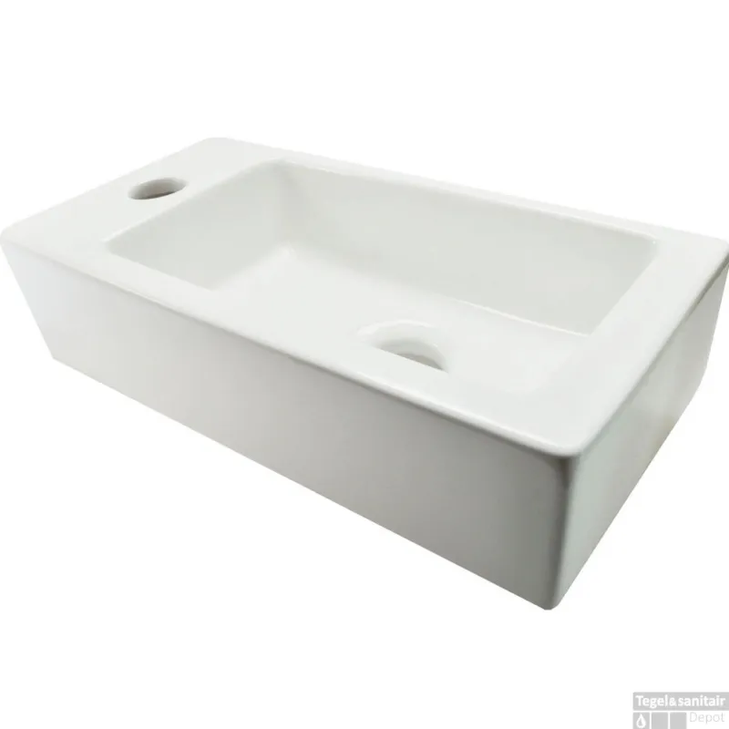Fontein Wiesbaden Rhea Mini Rechthoek 36x18x9cm Keramiek Wit (Kraangat links) Hoge Kwaliteit