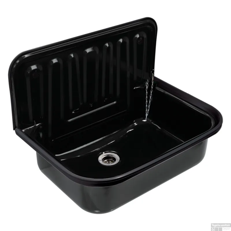 Flitsaanbieding Uitstortgootsteen Differnz 50x33cm met Afvoerstop Zwart