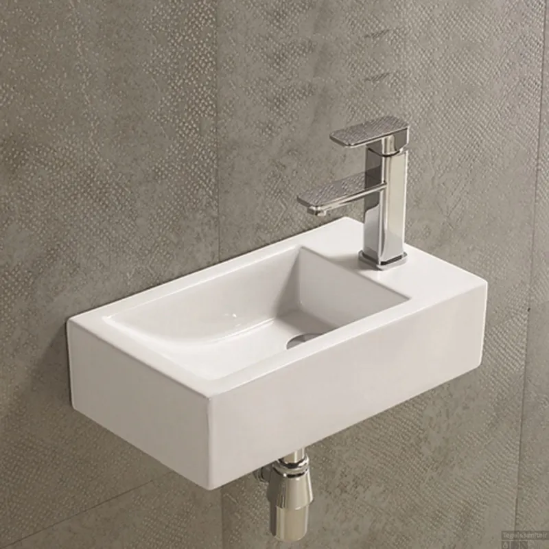 Fontein Sanilux Qubic Rechthoek 45x25x12cm Keramiek Wit Rechts (Excl. afvoerplug) Direct Beschikbaar
