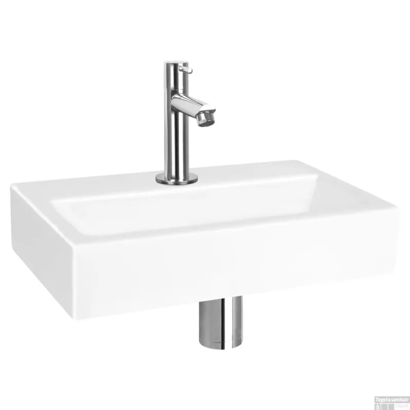 Fonteinset Differnz Flat Keramiek 38x24x7 cm Wit Met Rechte Kraan Chroom Flitsaanbieding