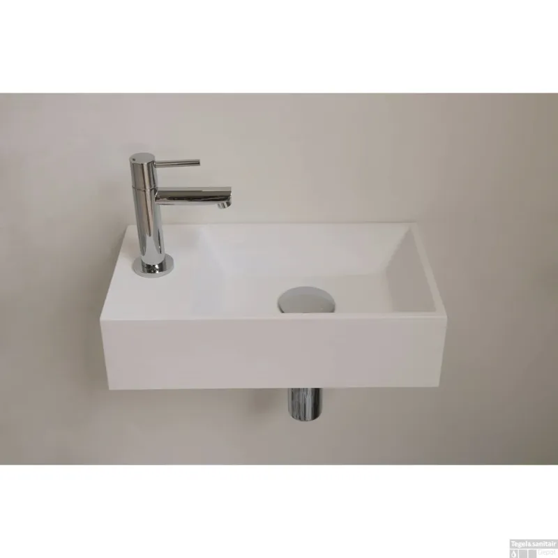 Fabrieksprijs INK Fontein Contra Polystone Rechthoek Inclusief Kraangat Links Mat Wit 40x22x10 cm