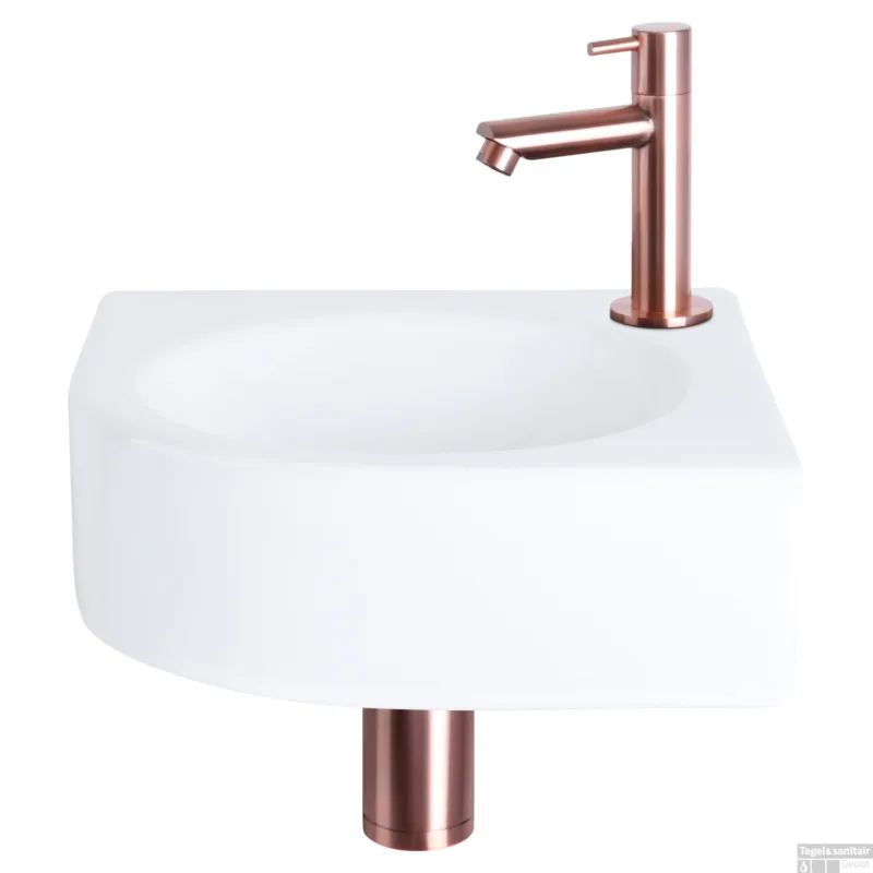 Gecertificeerd Fonteinset Differnz Cleo 30x30x10 cm Keramiek Wit Met Kraan Recht Rood Koper