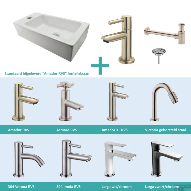 Exclusieve Aanbieding FonteinPack Rhea Mini Links 36x18x9 cm RVS (Keuze uit 8 kranen)