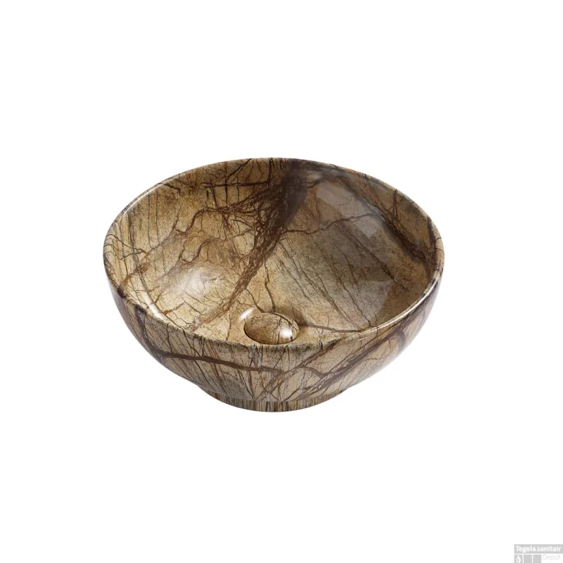 Opbouw Waskom BWS Wanda Rond Model 41x18 cm Wood Bruin Marmerlook Lage Prijs