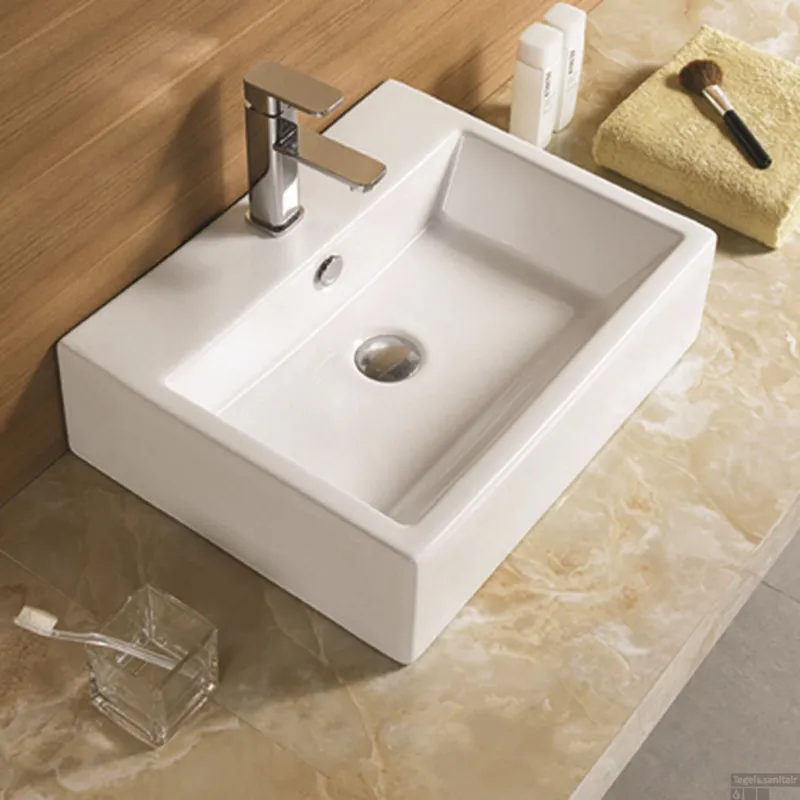 Goedkoop Waskom Sanilux Straight Keramiek 53x42x15cm Rechthoek wit (exclusief waste)