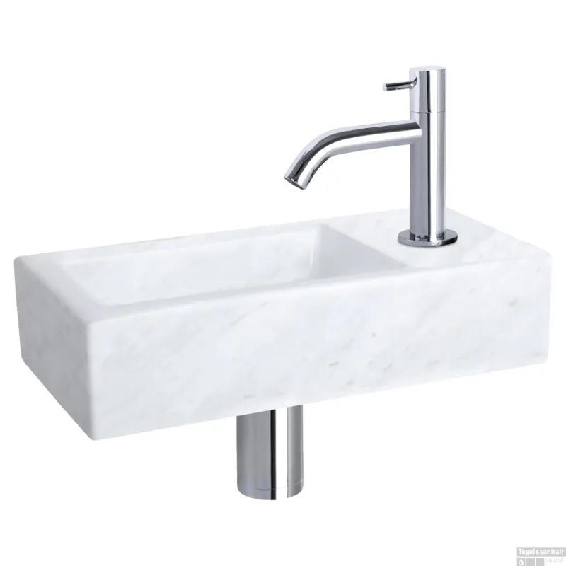 Meest Verkocht Fonteinset Differnz Helios 37.5x18.5x9.5 cm Marmer Wit Met Gebogen Kraan Chroom