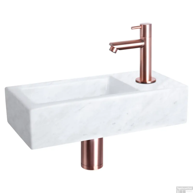 Op = Op Fonteinset Differnz Helios 37.5x18.5x9.5 cm Marmer Wit Met Rechte Kraan Rood Koper