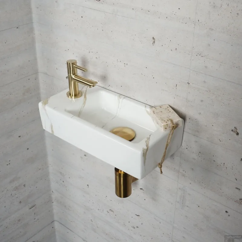 Fonteinset Carrara Marmerlook Wiesbaden Color Messing Goud (kraangat links) Bestel Nu