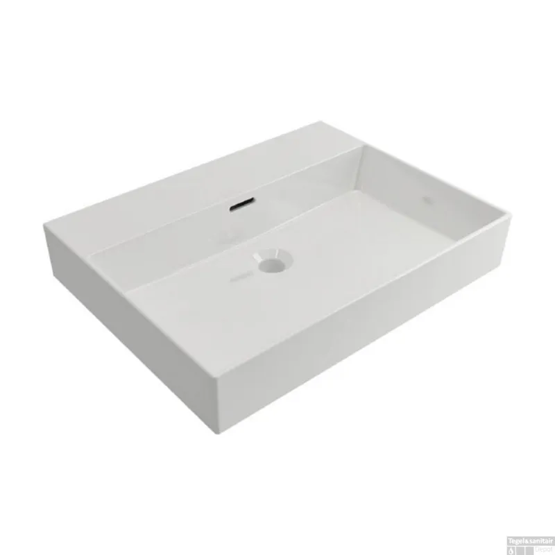 Direct Verzonden Wastafel Plieger Kansas Zonder Kraangat 60x46,6 cm met Overloop Wit