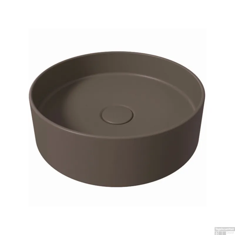 Populair Waskom Salenzi Hide Circle 40x12 cm Mat Donkerbruin (inclusief bijpassende afvoerplug)