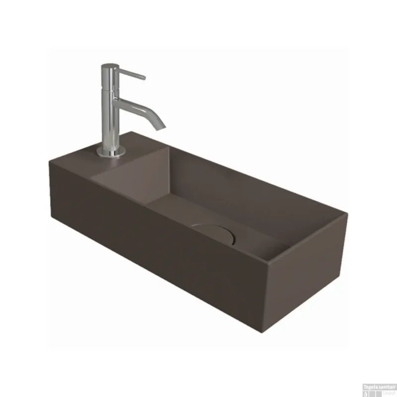Speciale Aanbieding Fontein Salenzi Spy 45x20 cm Mat Donkerbruin Kraangat Rechts (inclusief bijpassende waste)