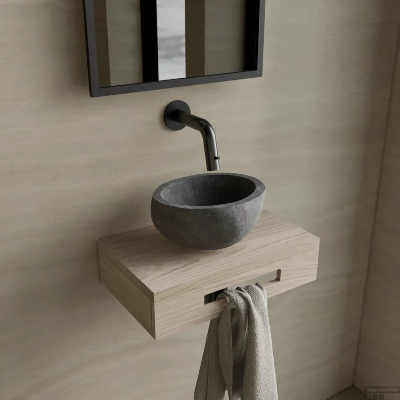 Must-Have Complete Fonteinset BWS Hold Met Handoekhouder Waskom Natuursteen Grijs En Fonteinkraan Gunmetal