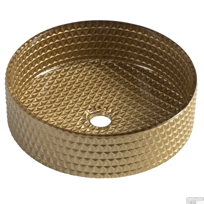 Glazen Waskom Gegraveerd Sapho Maragua 39,5 cm Goud Direct Verzonden