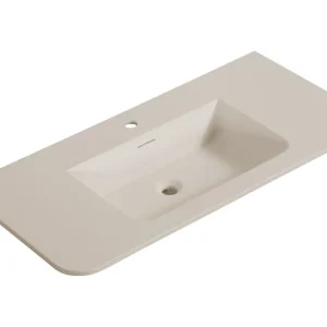 Wastafel Wiesbaden Laro 100x48x1,5 cm Met 1 Kraangat Ronde Hoeken Solid Surface Beige Rechtstreeks Van De Fabrikant