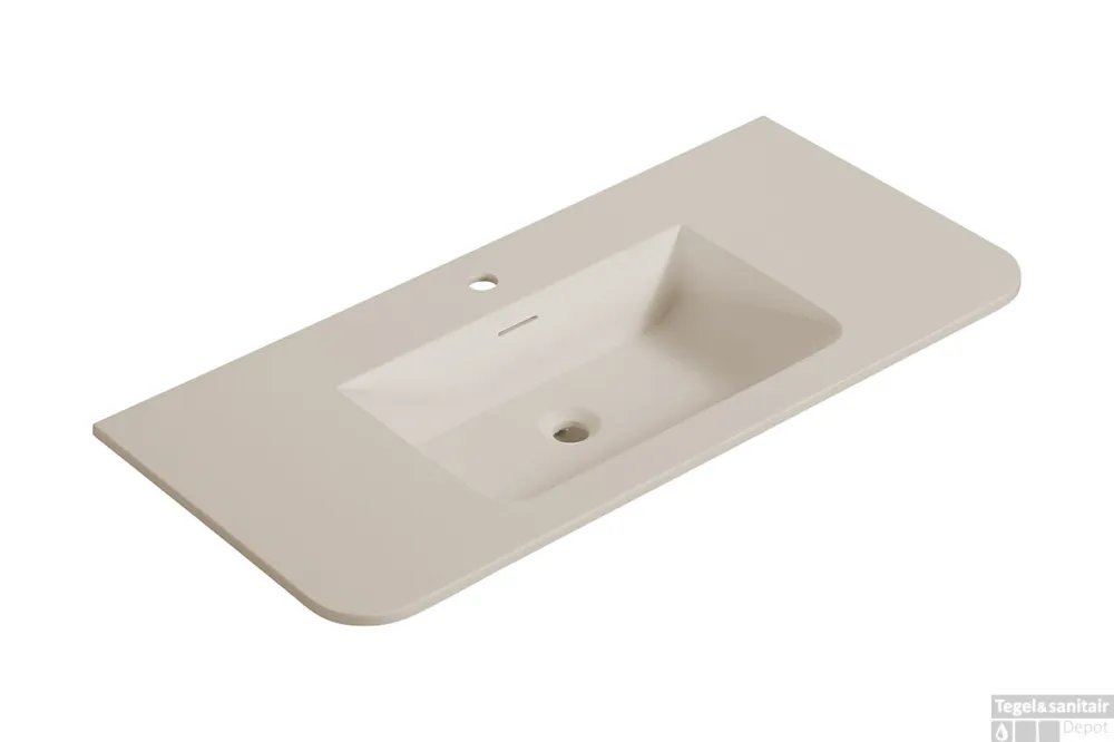 Wastafel Wiesbaden Laro 100x48x1,5 cm Met 1 Kraangat Ronde Hoeken Solid Surface Beige Rechtstreeks Van De Fabrikant