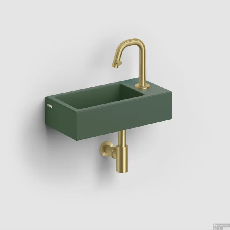 Clou Flush 3 Fontein Met Kraangat Rechts Mat Pijnboom Groen Keramiek 36 cm Lage Kosten