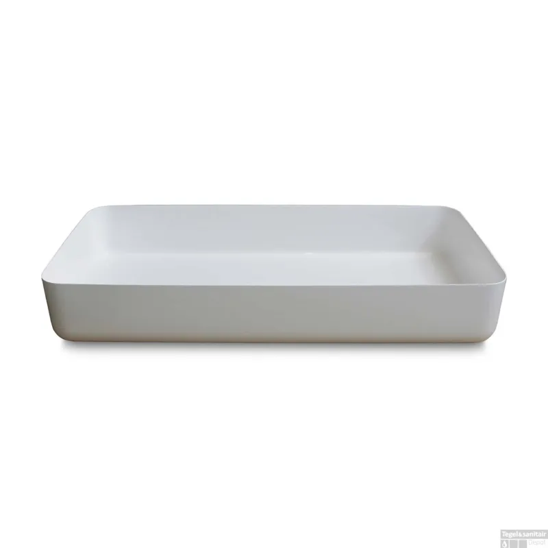 Waskom Opbouw Rechthoekig Luca Sanitair 80x40x13,5 cm Mineraalsteen Glans Wit Premium