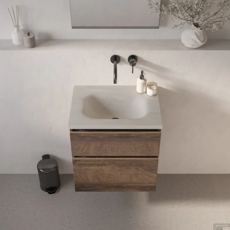 Weekendaanbieding BRAUER Dune Medium wastafel 60 cm met 1 wasbak en 0 kraangaten sintered stone Ivory Travertin