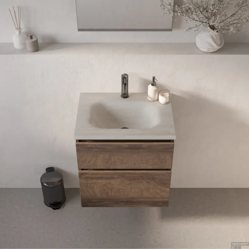 BRAUER Dune Medium wastafel 60 cm met 1 wasbak en 1 kraangat Sintered Stone Ivory Travertin Snelle Levering