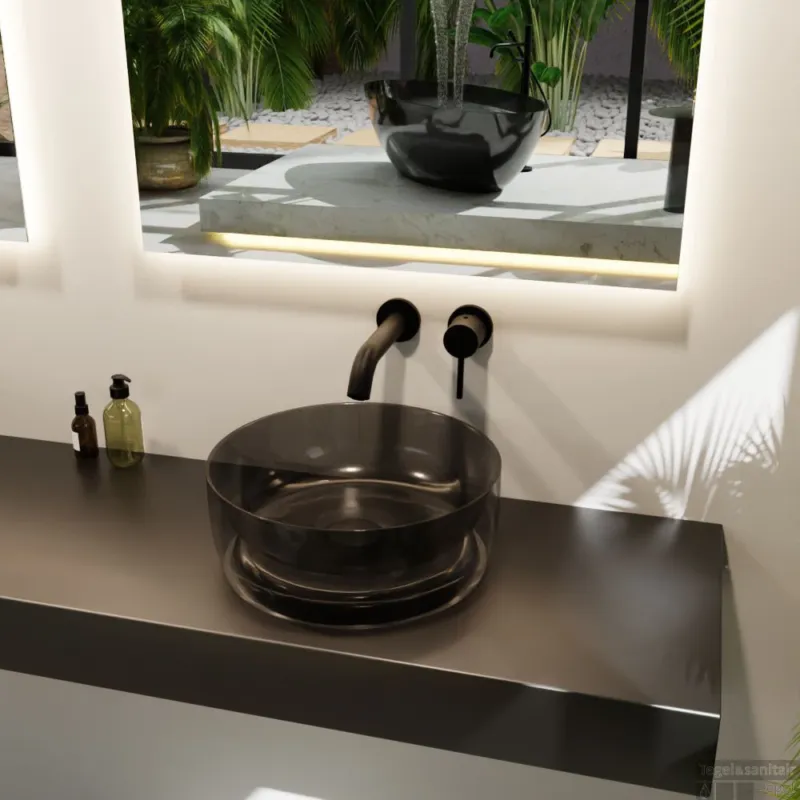 MONDIAZ JEWEL Waskom transparant 40cm kleur black Express Levering