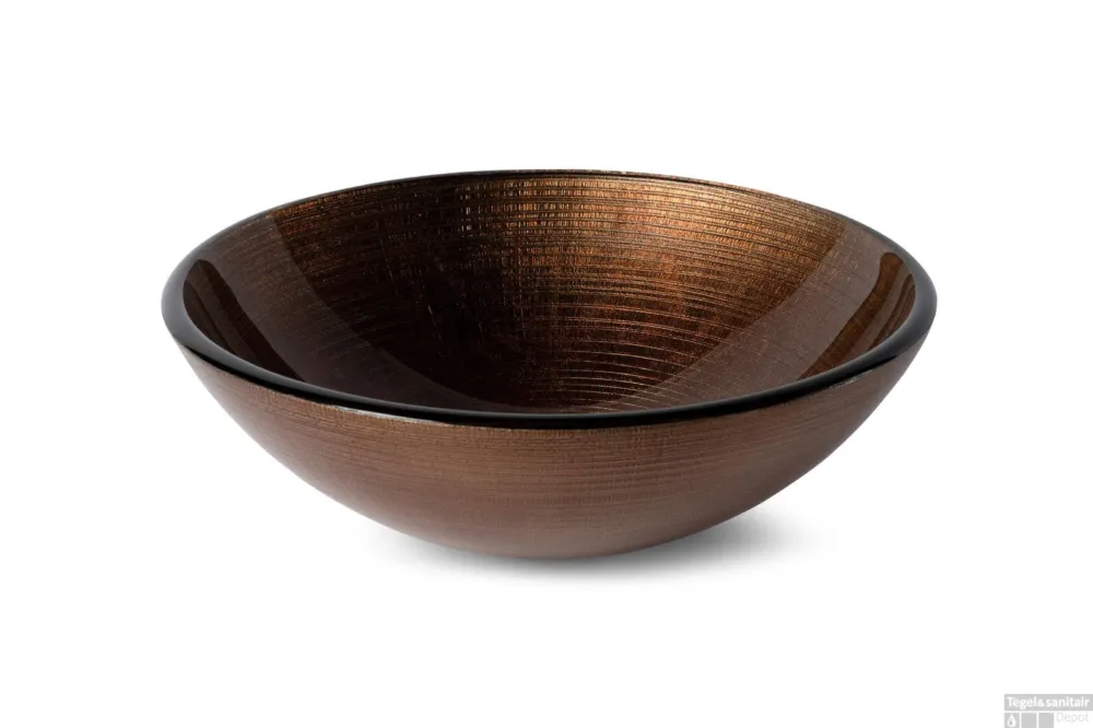Hete Deal Waskom Luca Sanitair Vetro Rond 42x42x14,5 Gehard Glas Incl. Wastafelhouder Copper