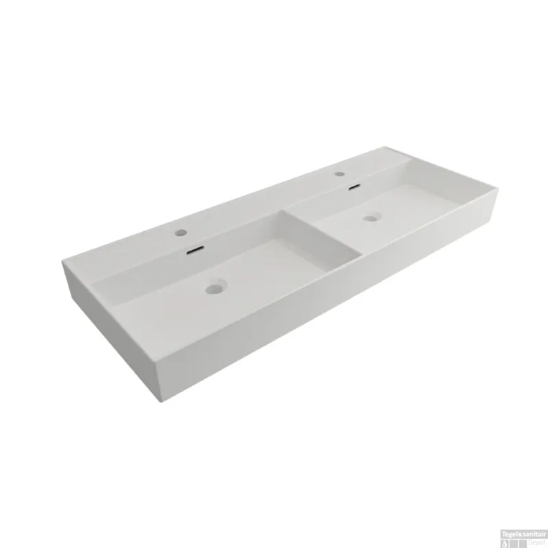 Wastafel Dubbel Plieger Kansas 2 Kraangaten 120x46,6 cm met Overloop Mat Wit Koop Vandaag