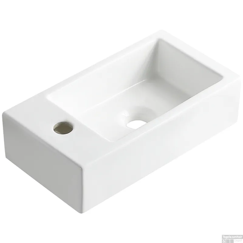 Fontein Wiesbaden Rhea M 40x22 Kraangat Links Glanzend Wit Aanbieding