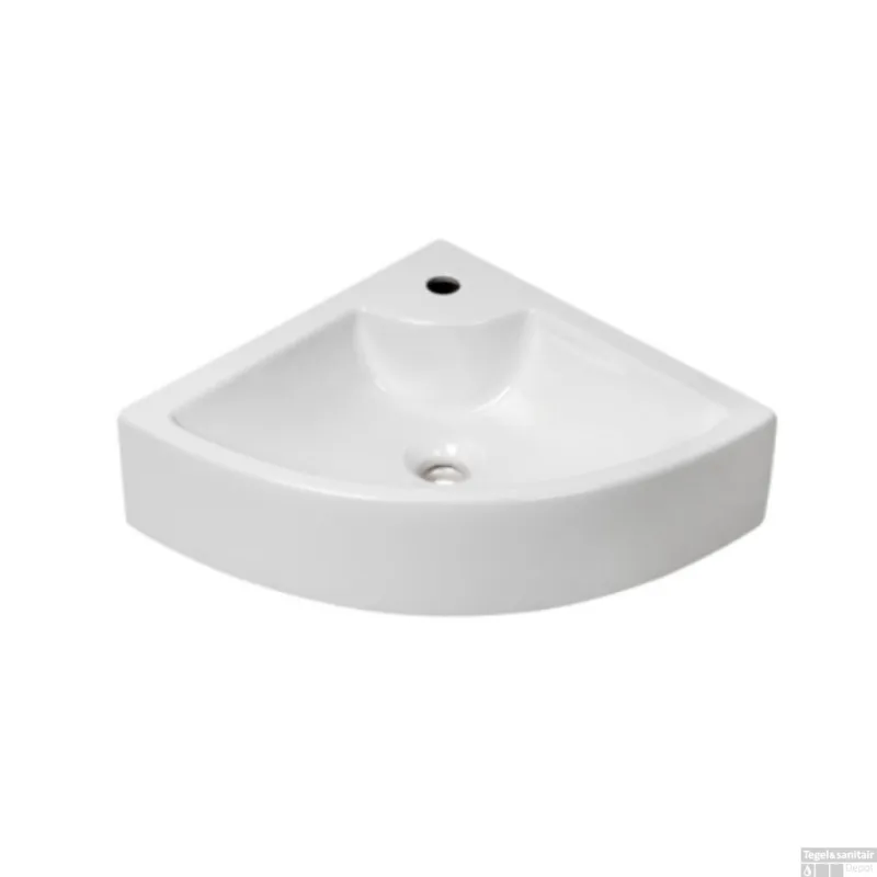 Korting Plieger Hoekfontein Miami 32x32 cm Wit Met Kraangat Zonder Overloop