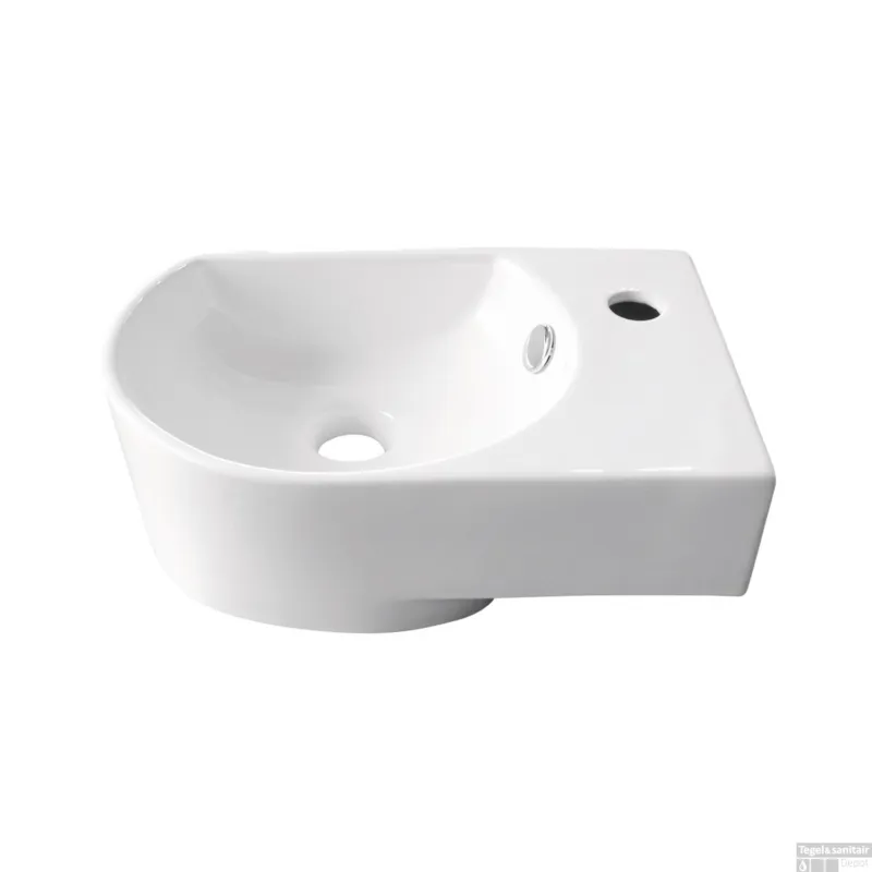 Fontein VM Go Flexy Rechts 41x27x14.2cm Porselein Glans Wit Met Overloop Beperkt Aanbod