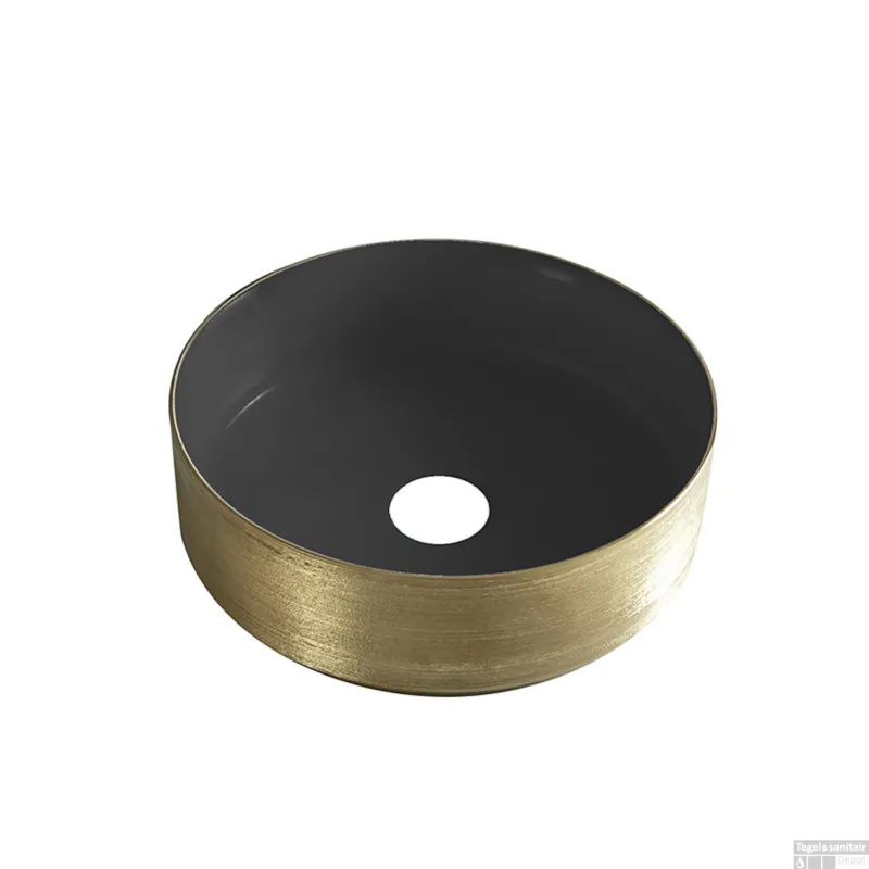 Waskom Wiesbaden Mondri 36x36 Cm Rond Geborsteld Goud / Mat Zwart Actieprijs