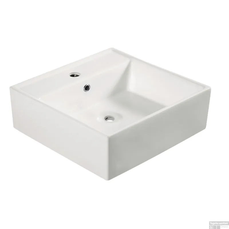 Wastafel Wiesbaden Larx 46 cm Vierkant Glans Wit Superprijs