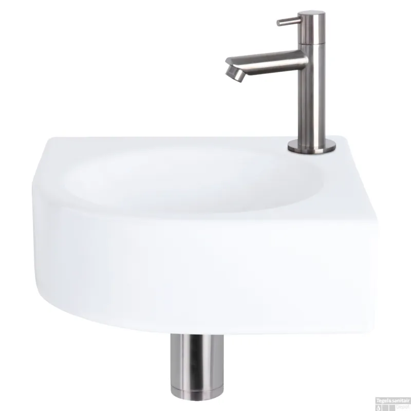 Fonteinset Differnz Cleo 30x30x10 cm Keramiek Wit Met Kraan Recht Mat Chroom Hete Deal
