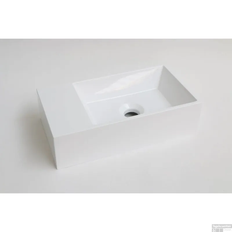 Exclusieve Aanbieding INK Fontein Contra Polystone Rechthoek Zonder Kraangat Links Glans Wit 40x22x10 cm