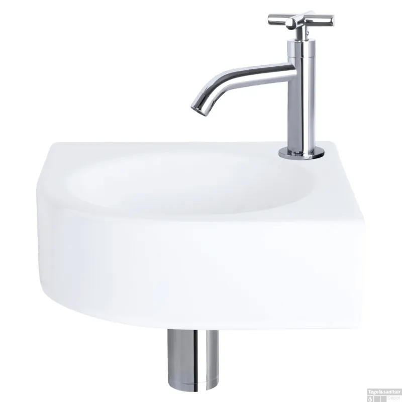 Fonteinset Differnz Cleo 30x30x10 cm Keramiek Wit Met Kruis Kraan Chroom Uitverkoop