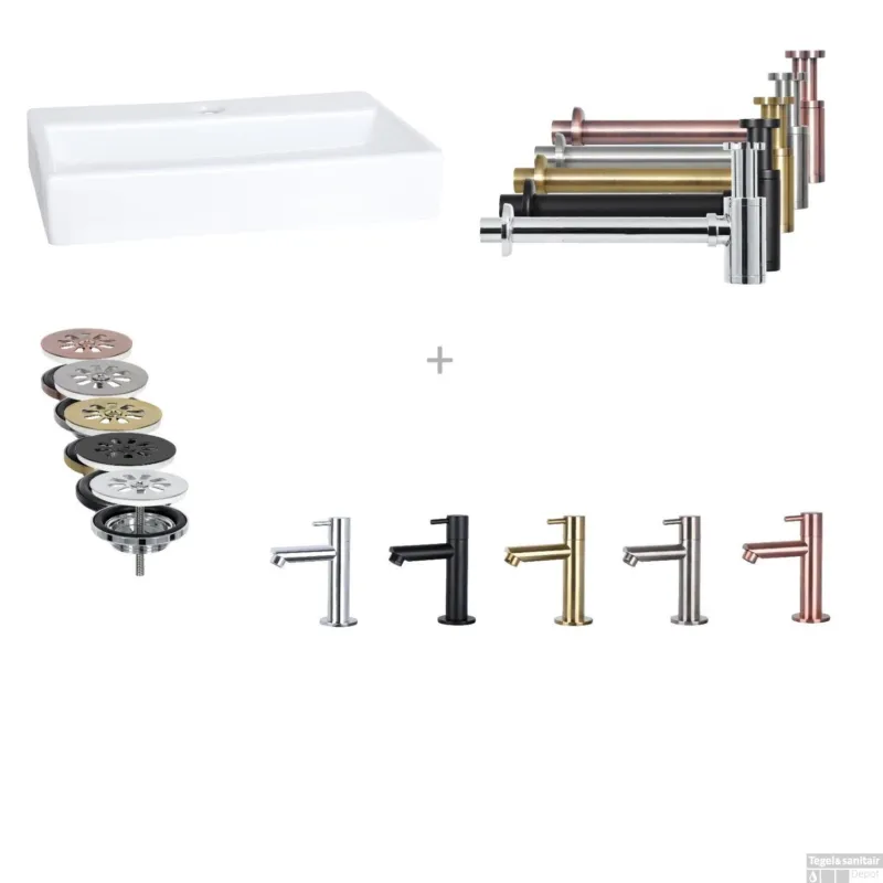 Fonteinset Differnz Mix En Match Flat Small 7x38x24 cm Keramiek Wit (Keuze Uit 5 Kleuren Kranen) Shop Nu