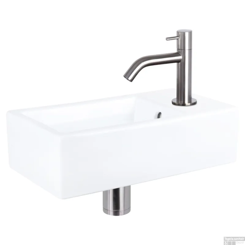 Fonteinset Differnz Force Keramiek 40x22x11.5 cm Wit Met Gebogen Kraan Mat Chroom Gecertificeerd