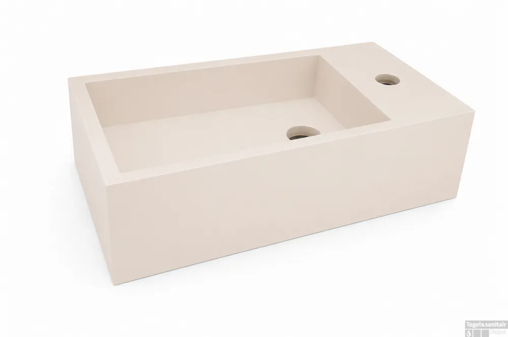 Finale Uitverkoop Fontein Lotte Rechts Rechthoekig 40x22x10cm Solid Surface Beige
